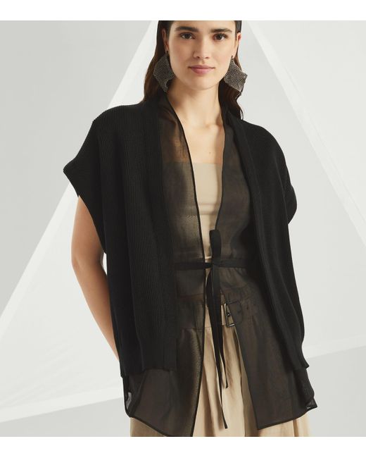 Brunello Cucinelli Black Cotton Layered Cardigan