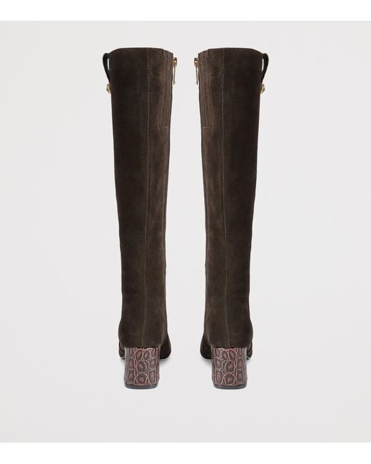 Kurt Geiger Black Suede Chelsea Trim Knee-High Boots