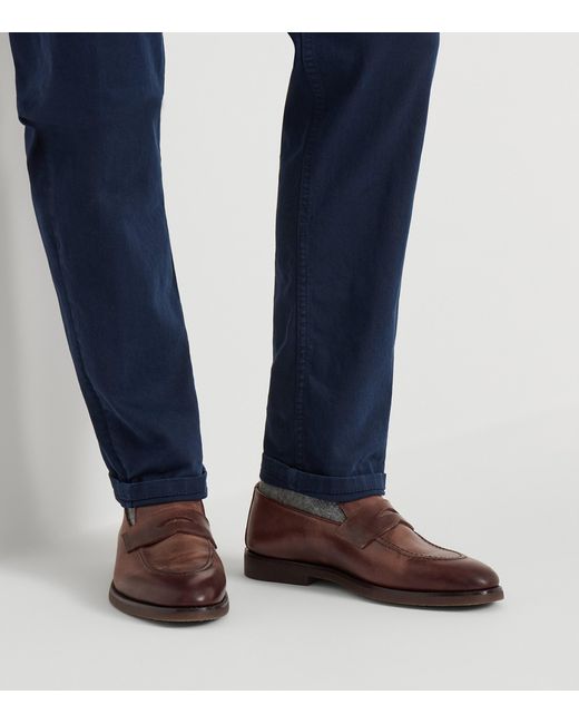 Brunello Cucinelli Brown Calfskin Penny Slot Loafers for men