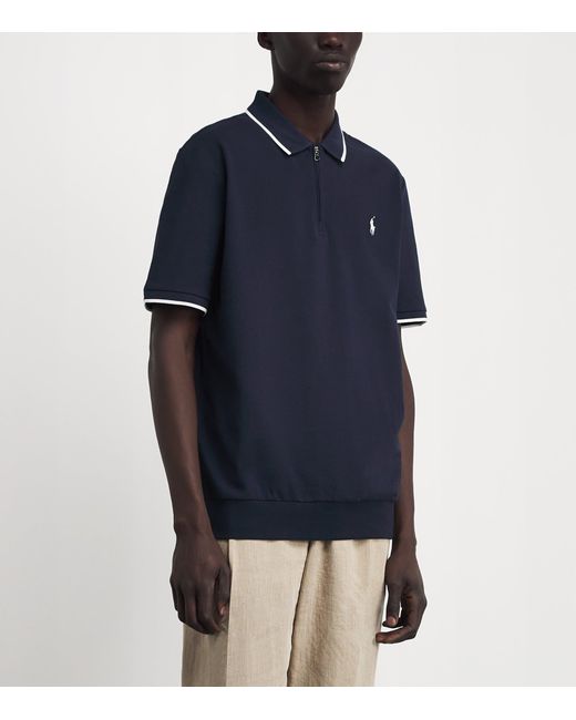 Polo Ralph Lauren Blue Stretch-Cotton Zip-Up Polo Shirt for men
