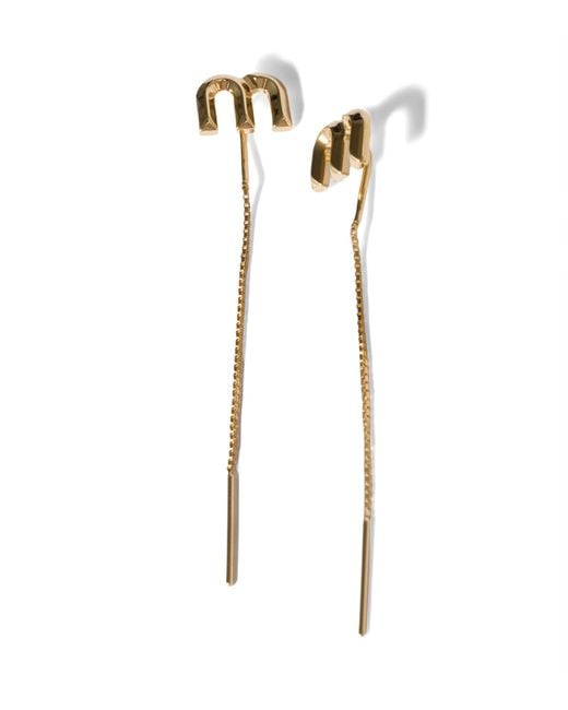 Miu Miu White Chain-Pendant Stud Earrings