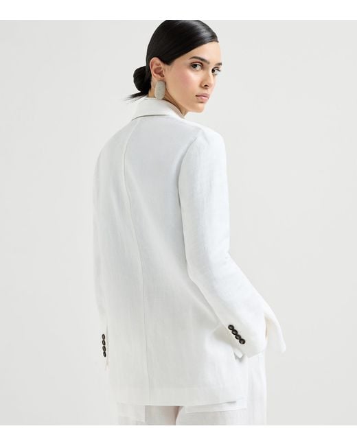 Brunello Cucinelli White Cotton Single-Breasted Blazer