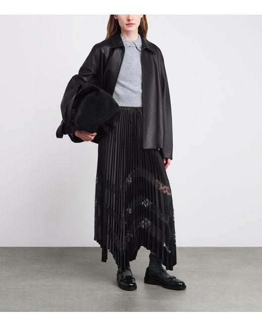 Claudie Pierlot Black Lace-Trim Pleated Maxi Skirt
