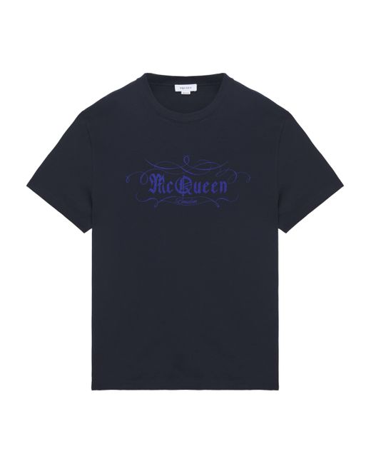 McQueen Blue Cotton Logo T-Shirt for men