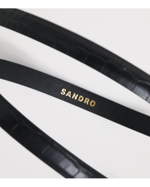 Sandro Black Croc-Embossed Leather Buckle Belt