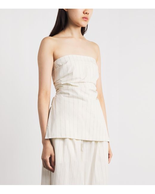 St. Agni White Pinstripe Tie-Detail Top