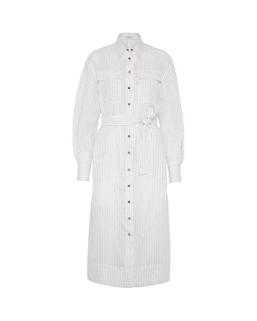 Brunello Cucinelli White Striped Shirt Dress