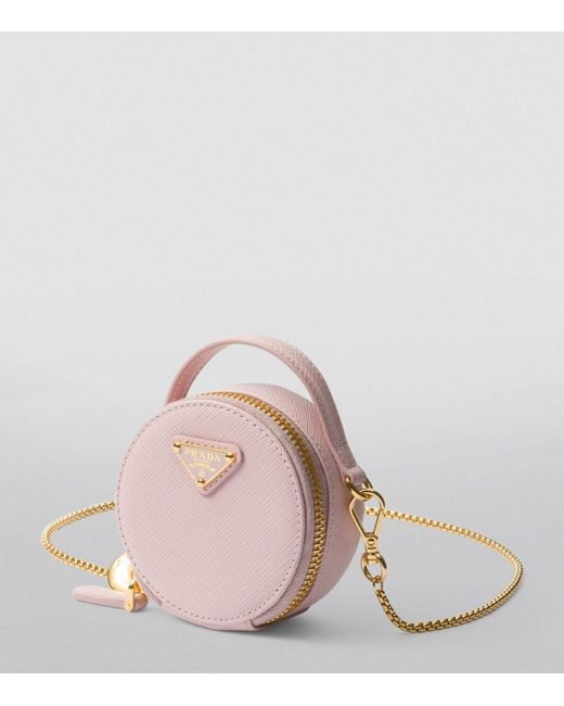 Prada Pink Saffiano Leather Circular Mini Pouch