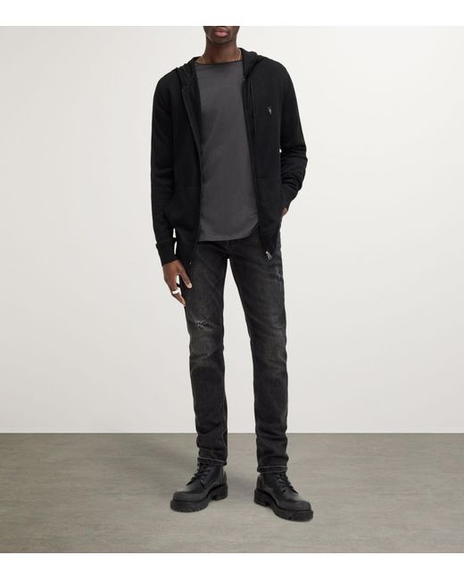 AllSaints Black Merino Wool Mode Hoodie for men