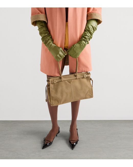 Prada Metallic Large Nubuck Leather Bonnie Top-Handle Bag