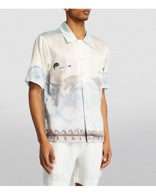 Commas White Cotton-silk Dolphin Shirt for men