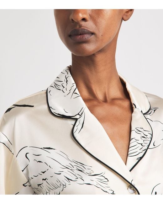 Olivia Von Halle Natural Silk Swans Alba Pyjama Set