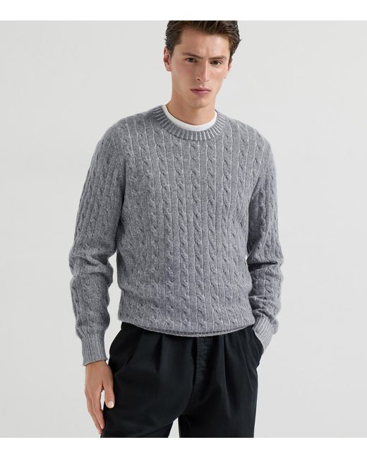Brunello Cucinelli Gray Cashmere Cable-Knit Sweater for men