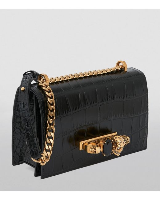 McQueen Black Leather Jewelled Satchel Bag