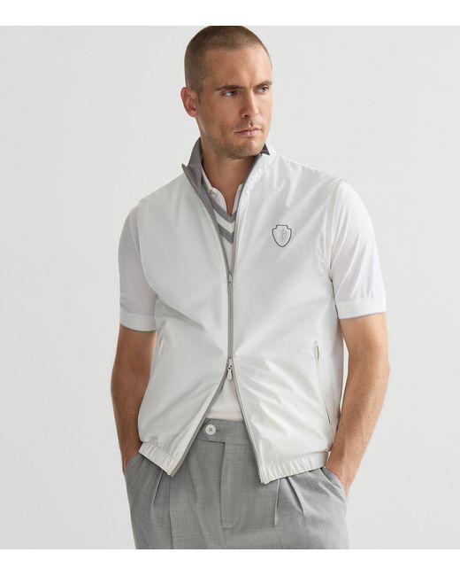 Brunello Cucinelli White Water-Resistant Crest Reversible Gilet for men