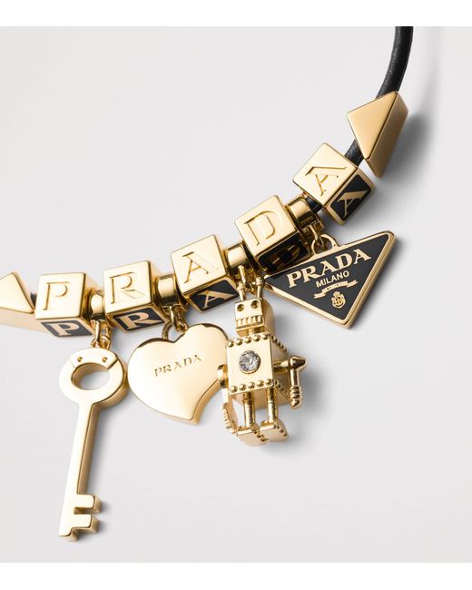 Prada Brown Nappa Leather Beaded Bracelet