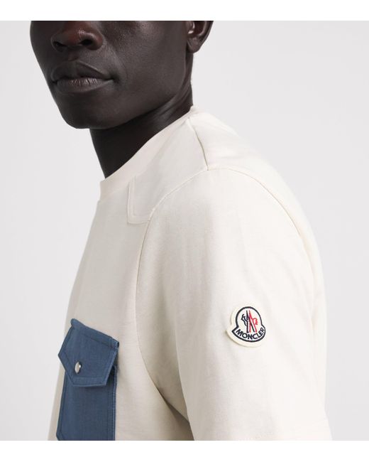 Moncler White Cotton Denim-Pocket T-Shirt for men