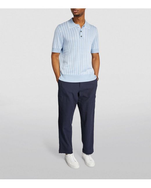 CHE Blue Knitted Striped Polo Shirt for men