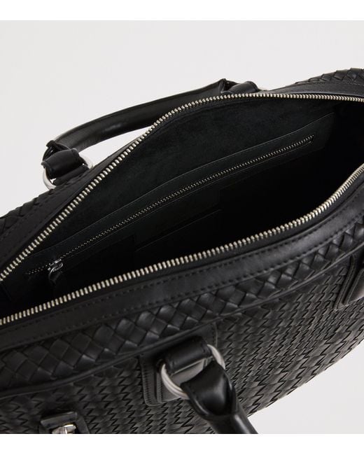 Officine Creative Black Leather Woven Armor Briefcase for men