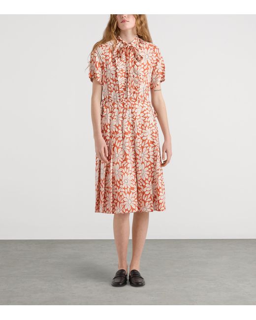 Prada Pink Pongé Pleated Midi Shirt Dress