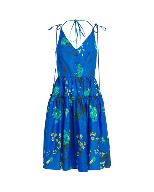 Erdem Blue Cotton-Linen Floral Mini Dress