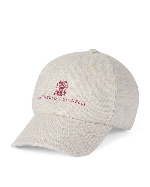 Brunello Cucinelli Gray Silk-Linen-Wool Logo Cap for men