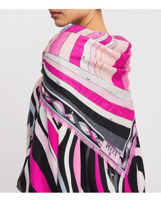 Emilio Pucci Pink Wool-Silk Iride Print Pashmina