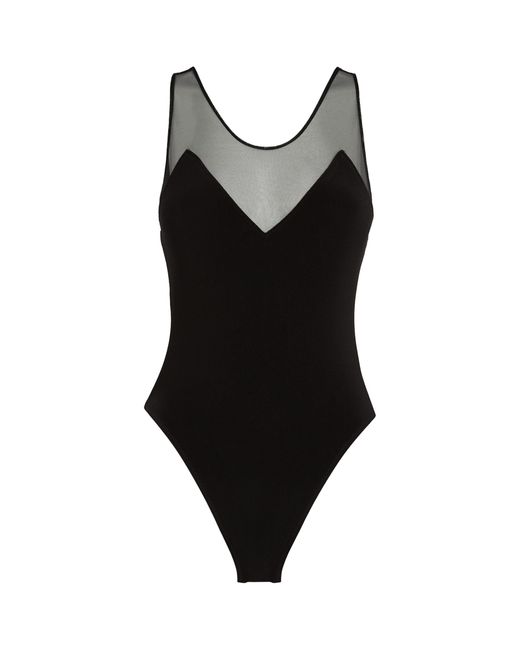 Norma Kamali Black Mesh-panel Swimsuit