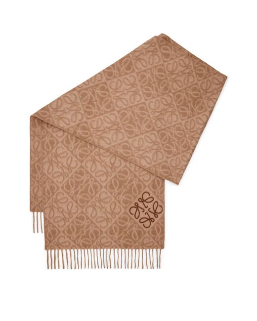 Loewe Brown Wool-Cashmere Anagram Scarf