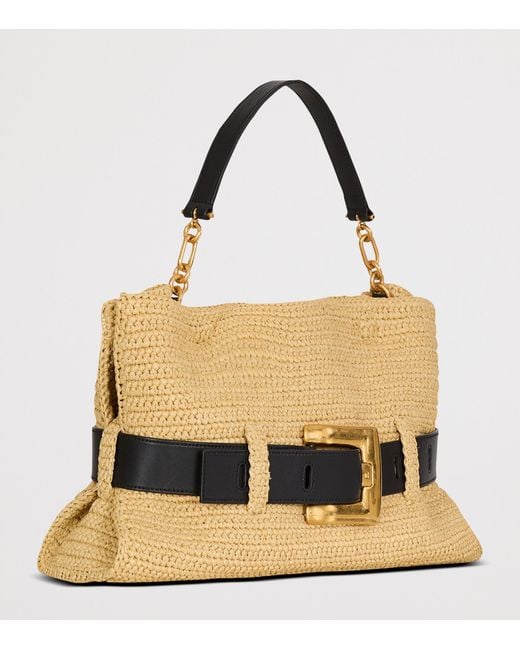 Balmain Metallic Medium Faux-Raffia Anthem Shoulder Bag