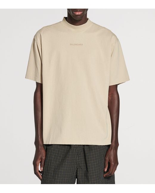 Balenciaga Natural Cotton Distressed Logo T-Shirt for men