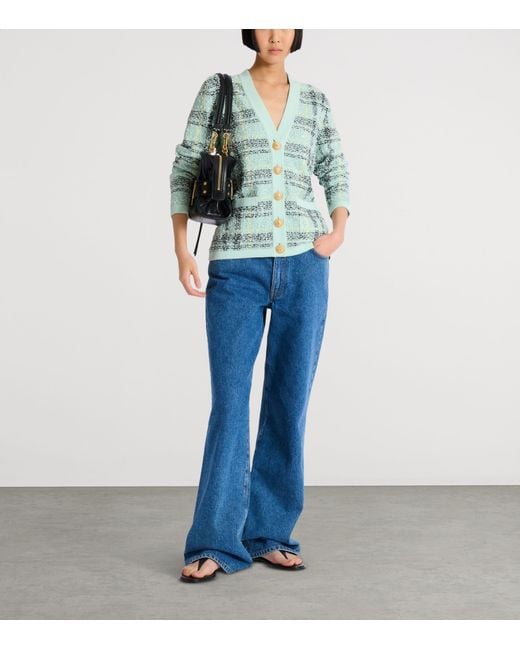 Balmain Green Tweed Sequin Cardigan
