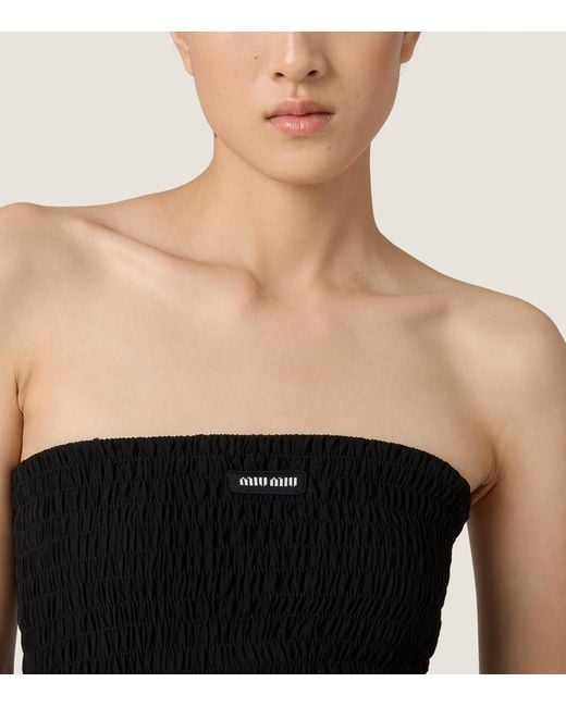 Miu Miu Black Silk-Blend Shirred Mini Dress