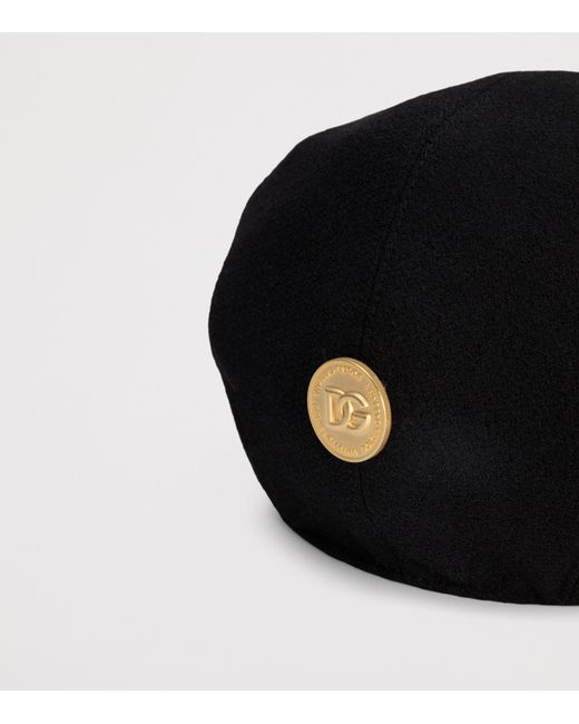 Dolce & Gabbana Black Wool Dg Flat Cap