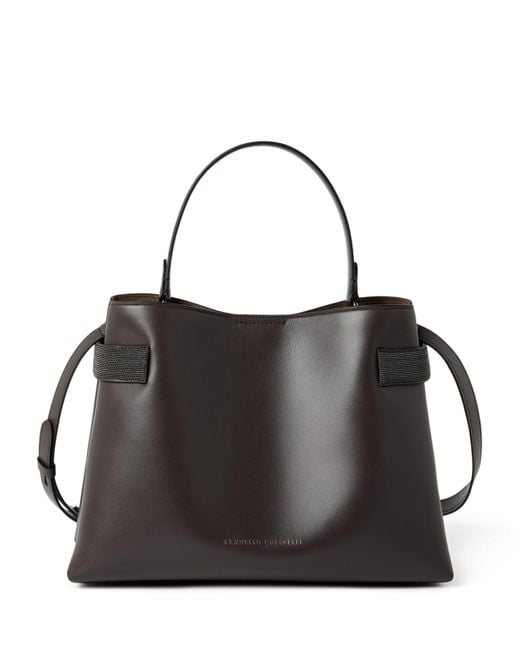 Brunello Cucinelli Black Leather Essence Top-Handle Bag