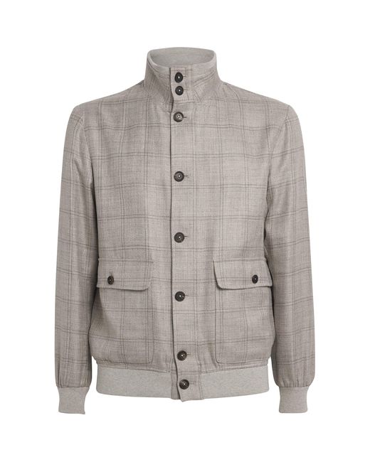 FIORONI CASHMERE Gray Wool-Blend Check Bomber Jacket for men