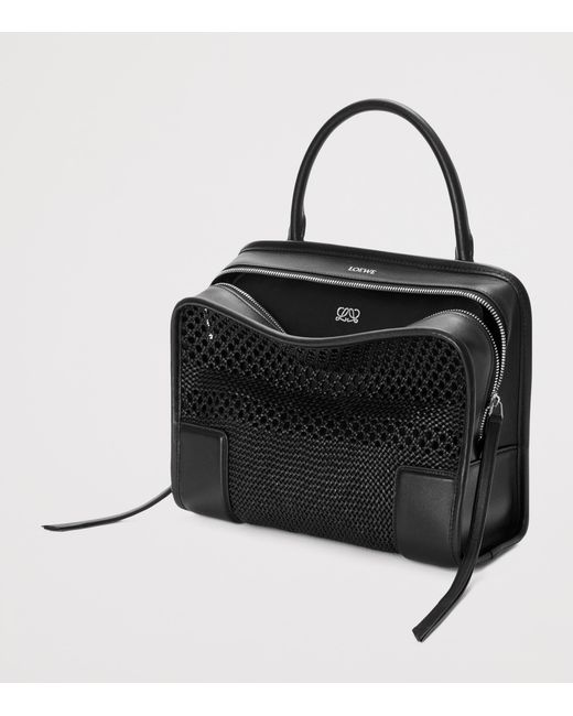 Loewe Black Medium Woven Leather Amazona 180 Top-Handle Bag
