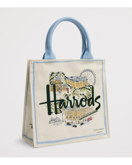 Harrods White Small Canvas City Stories Tote Bag