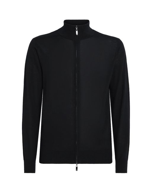 Pal Zileri Black Wool Zip-Up Cardigan for men