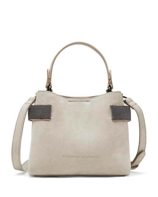 Brunello Cucinelli Gray Small Suede Essence Top-Handle Bag