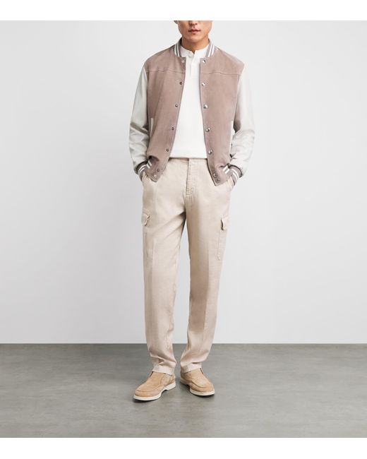 Eleventy Brown Suede-Leather Bomber Jacket for men
