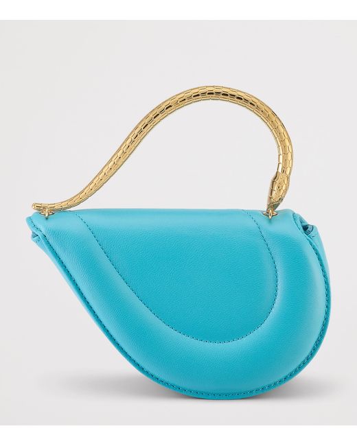 BVLGARI Blue Mini Leather Serpenti Cuoricino Top-Handle Bag