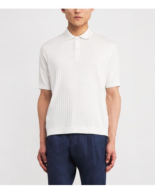 Paul & Shark White Piuma Cotton Ribbed Polo Shirt for men