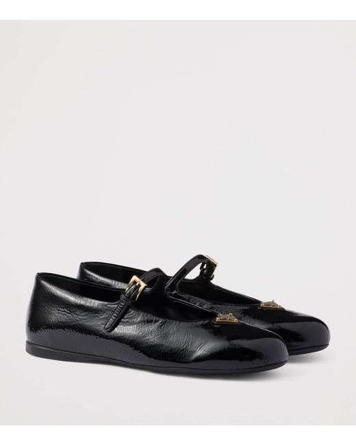 Prada Black Patent Leather Triangle Ballet Flats