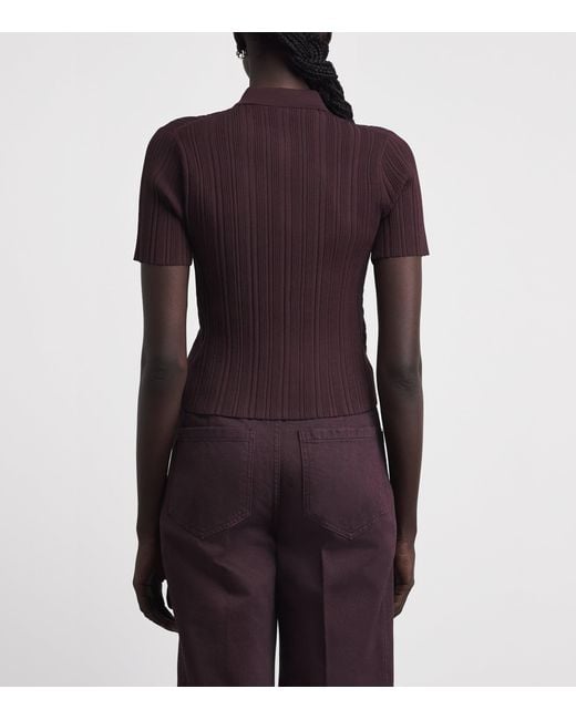 Victoria Beckham Purple Rib-Knit Zip-Up Polo Shirt