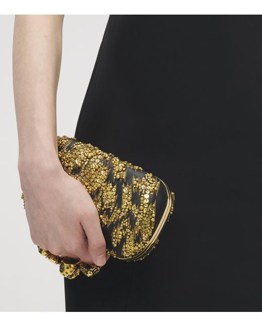 McQueen Metallic Embellished Skull Knuckle Clutch Bag