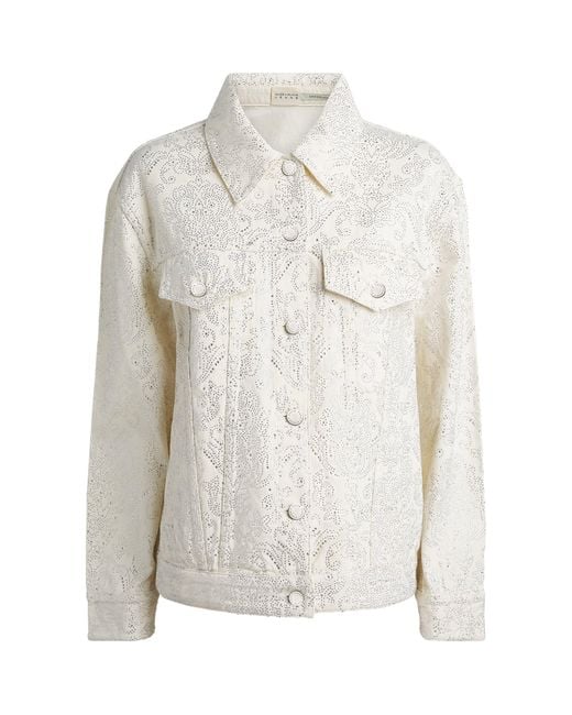 Alice + Olivia White Embellished Jeff Denim Jacket
