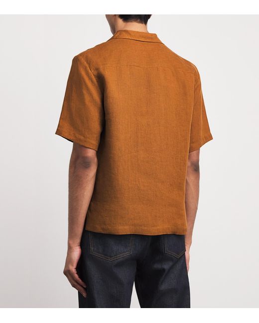 Sandro Brown Linen Short-Sleeve Shirt for men