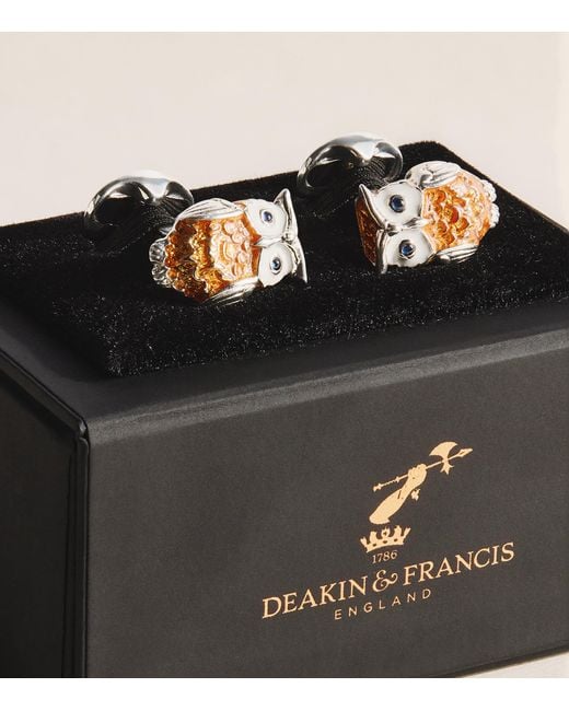 Deakin & Francis Natural Sterling And Sapphire Owl Cufflinks for men