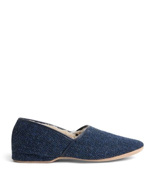 Derek Rose Blue Shearling-Lined Crawford Slippers for men